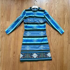 1960’s Sporty Knit Midi Dress Reto Novelty Groovy Dress Single Stitch Stretchy S